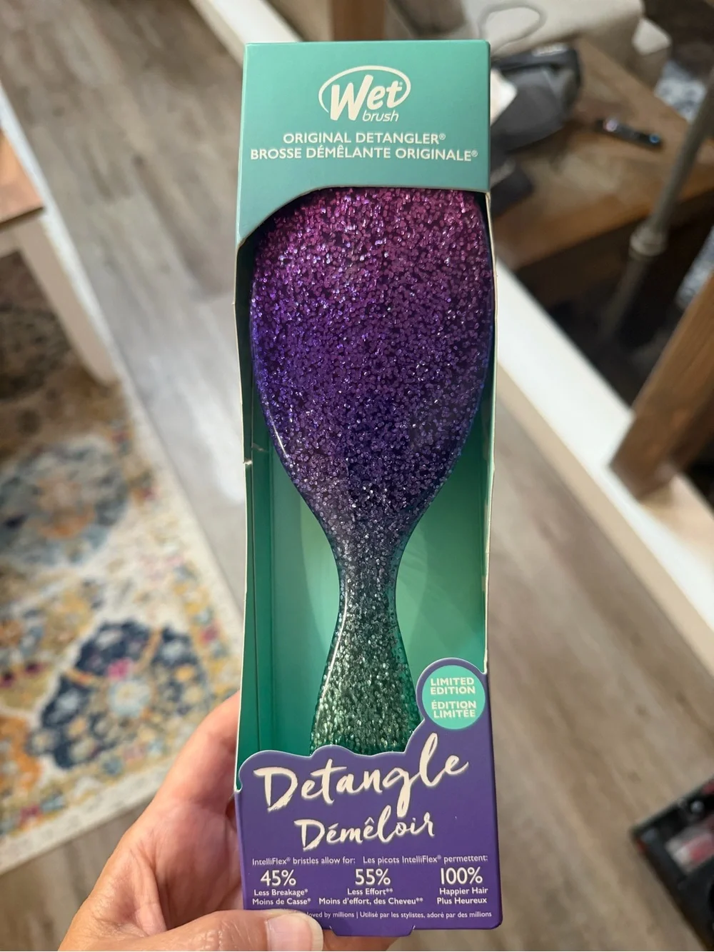 Limited Edition Purple to Green Glitter Detangler Wet Brush